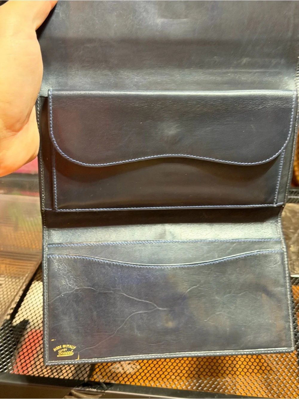 Vintage Gucci GG Supreme Monogram Wallet on Chain Navy Blue Crossbody Clutch Bag - Picture 5 of 10